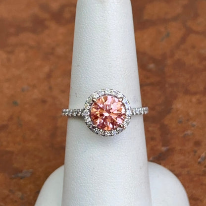 14KT White Gold 1.75 CT Round Fancy Pink Lab Diamond Halo Ring