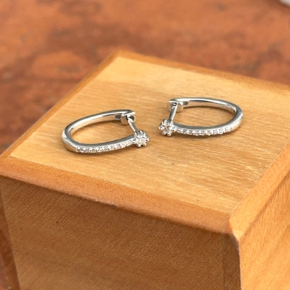 10KT White Gold Natural Diamond Round Huggie Hoop Earrings 11mm