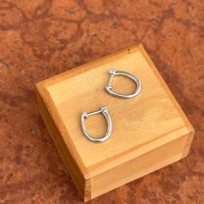 10KT White Gold Natural Diamond Round Huggie Hoop Earrings 11mm