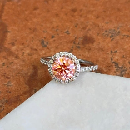 14KT White Gold 1.75 CT Round Fancy Pink Lab Diamond Halo Ring