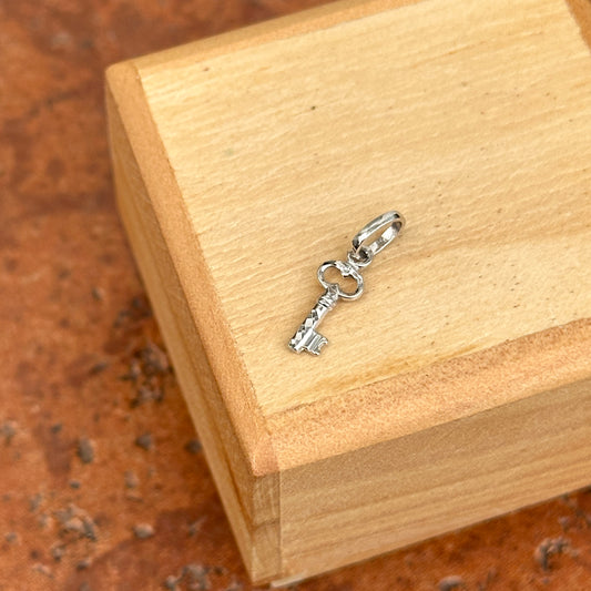 14KT White Gold Diamond-Cut Mini Key Pendant Charm