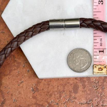 Stainless Steel 10mm Dark Brown Braided Leather Necklace