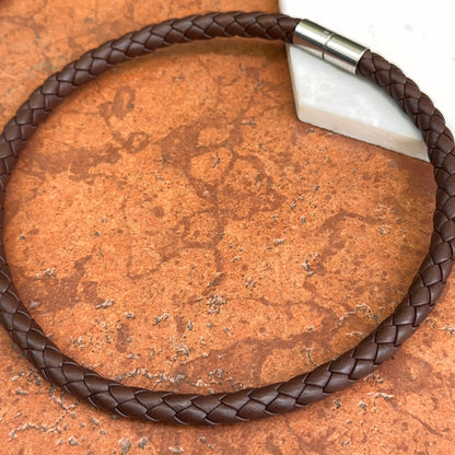 Stainless Steel 10mm Dark Brown Braided Leather Necklace