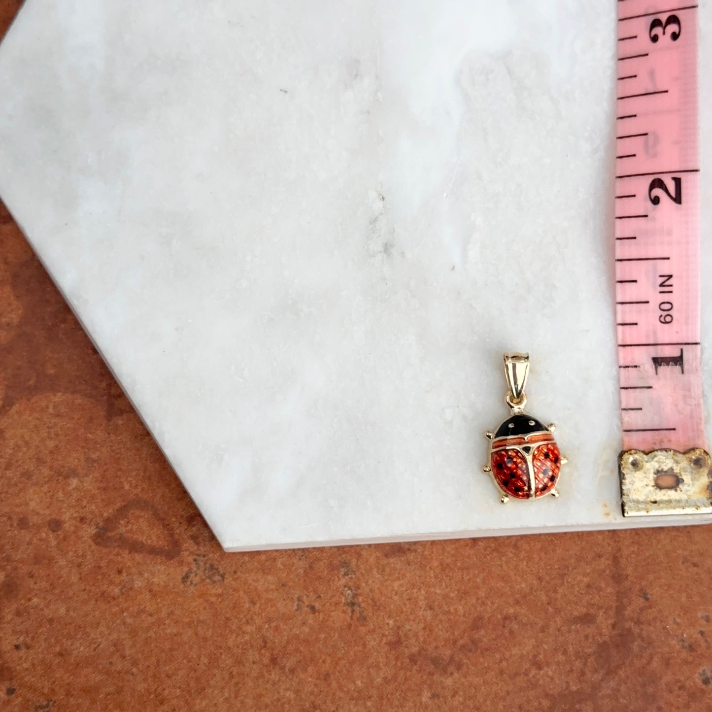 14KT Yellow Gold + Red Enamel Ladybug Pendant Charm - LSJ