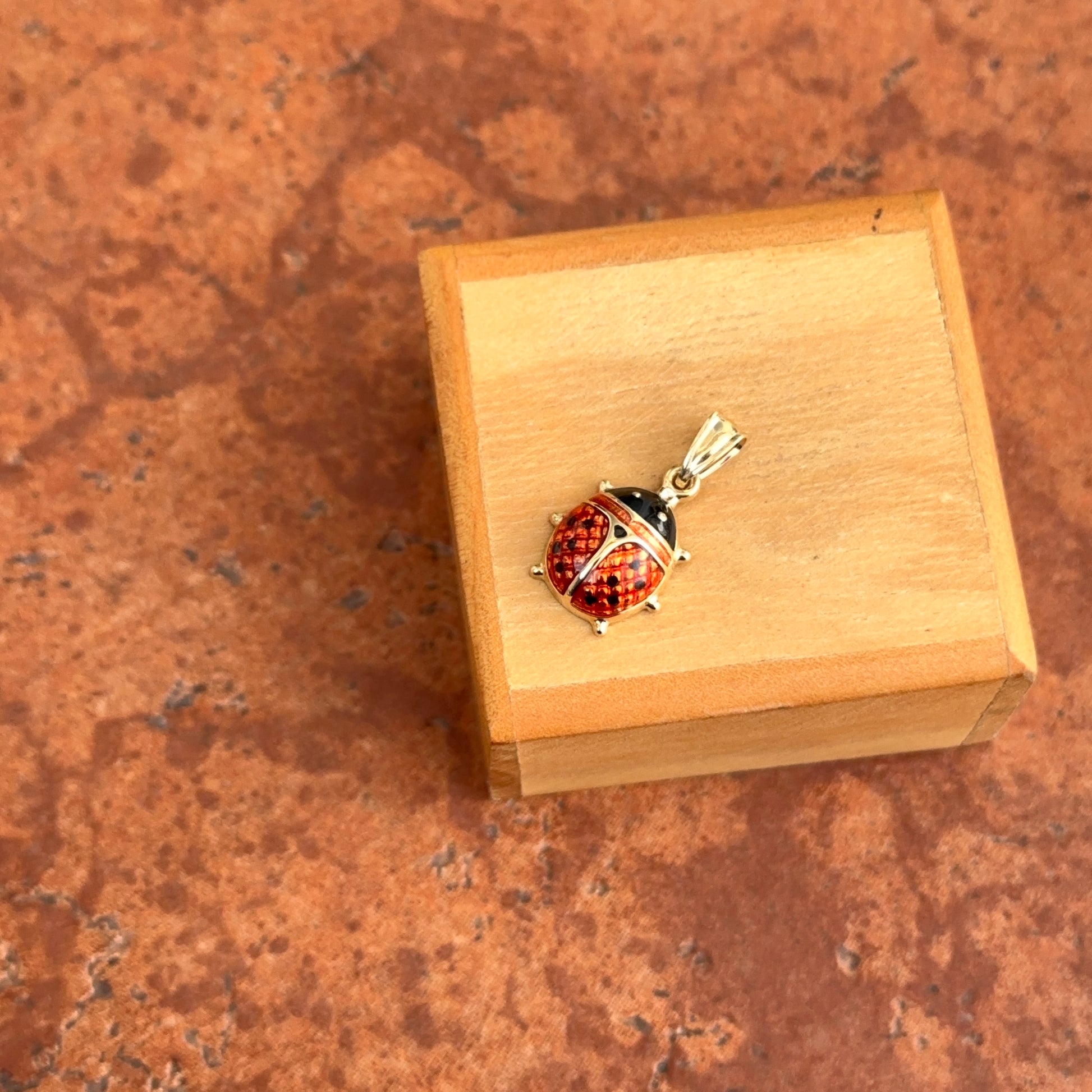 14KT Yellow Gold + Red Enamel Ladybug Pendant Charm - LSJ