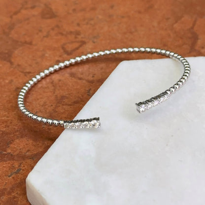 10KT White Gold Diamond Flexible Beaded Cuff Bangle Bracelet