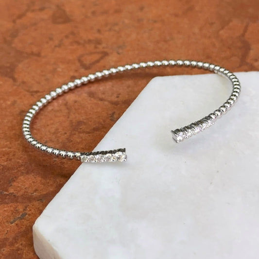 10KT White Gold Diamond Flexible Beaded Cuff Bangle Bracelet