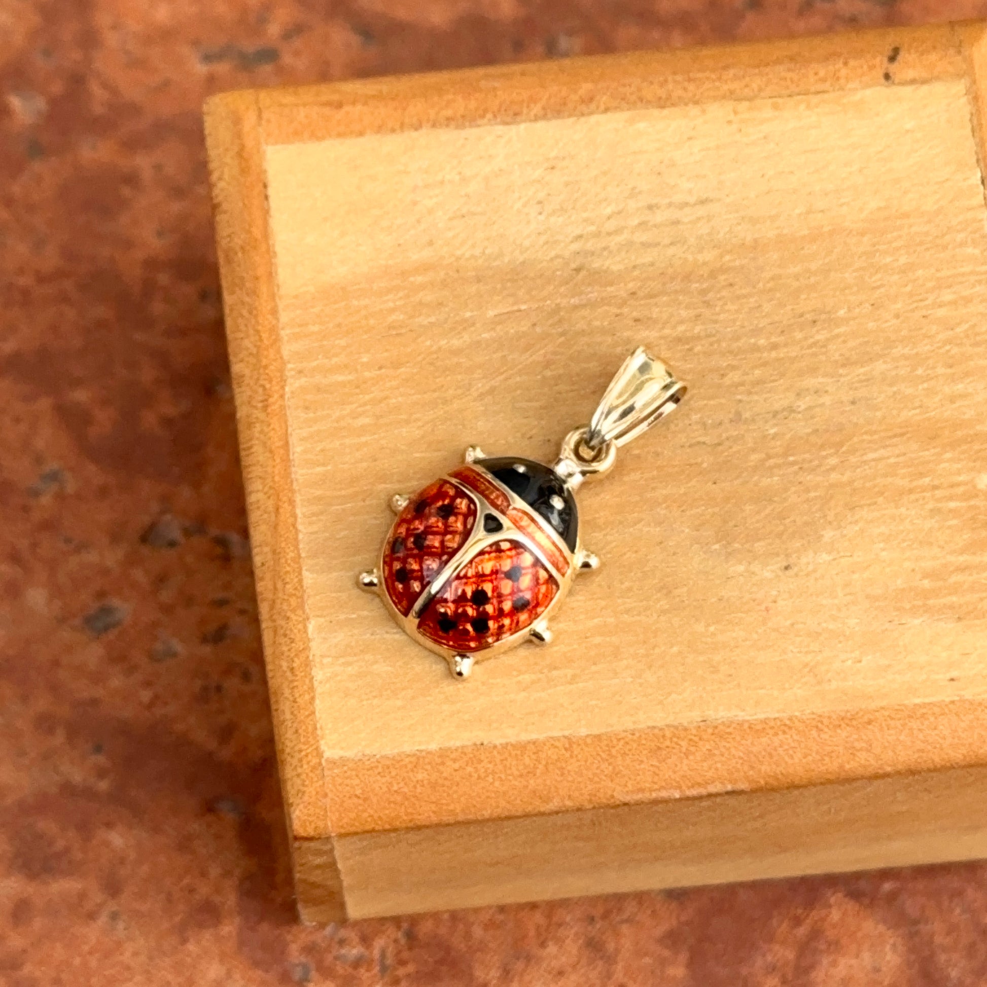 14KT Yellow Gold + Red Enamel Ladybug Pendant Charm - LSJ
