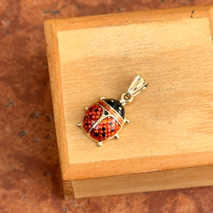 14KT Yellow Gold + Red Enamel Ladybug Pendant Charm - LSJ
