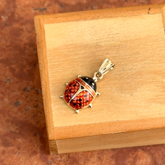 14KT Yellow Gold + Red Enamel Ladybug Pendant Charm