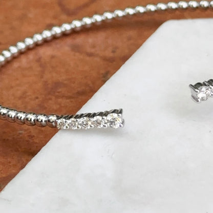 10KT White Gold Diamond Flexible Beaded Cuff Bangle Bracelet