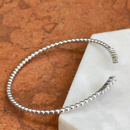 10KT White Gold Diamond Flexible Beaded Cuff Bangle Bracelet