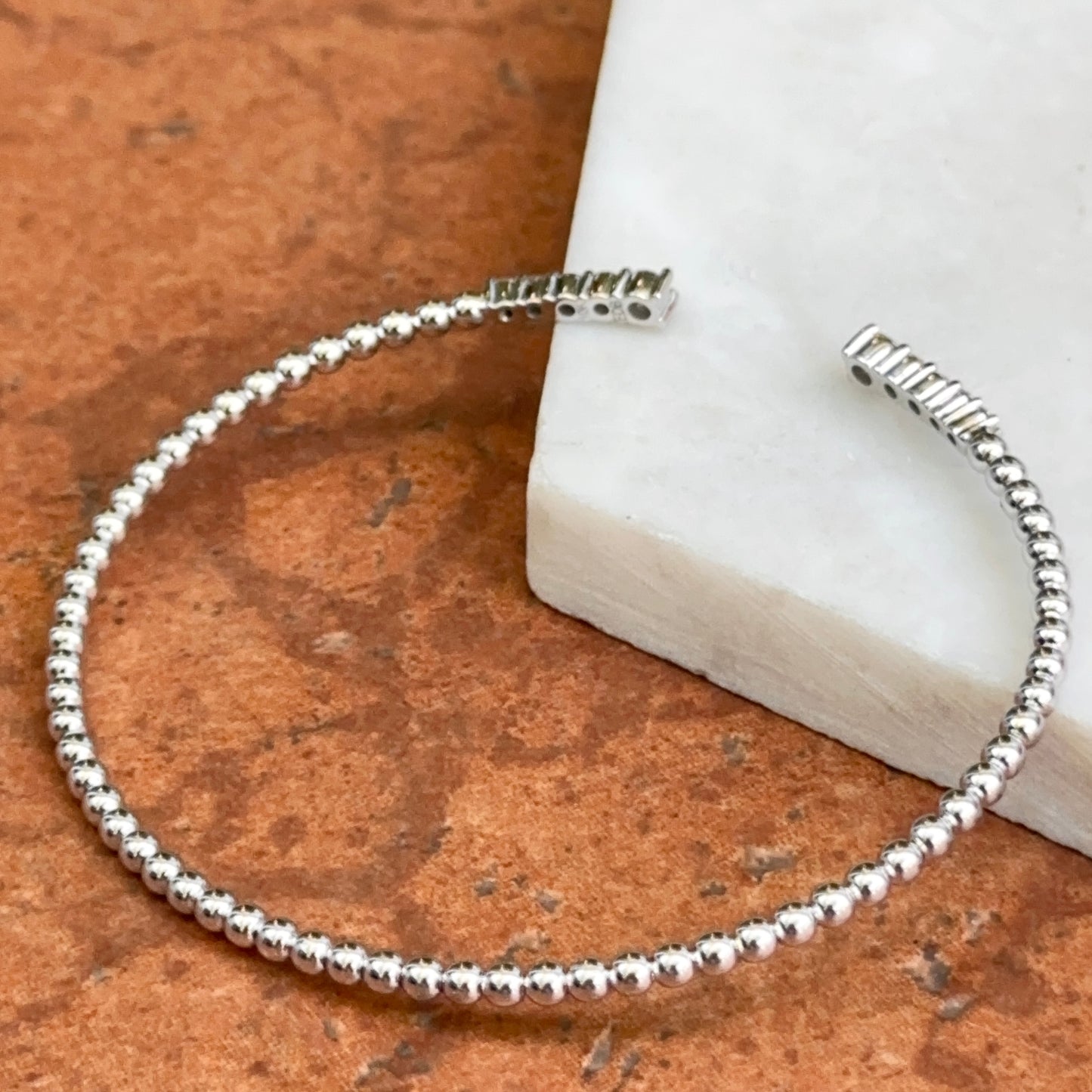 10KT White Gold Diamond Flexible Beaded Cuff Bangle Bracelet