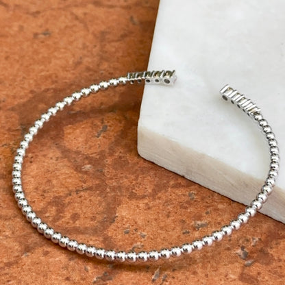 10KT White Gold Diamond Flexible Beaded Cuff Bangle Bracelet