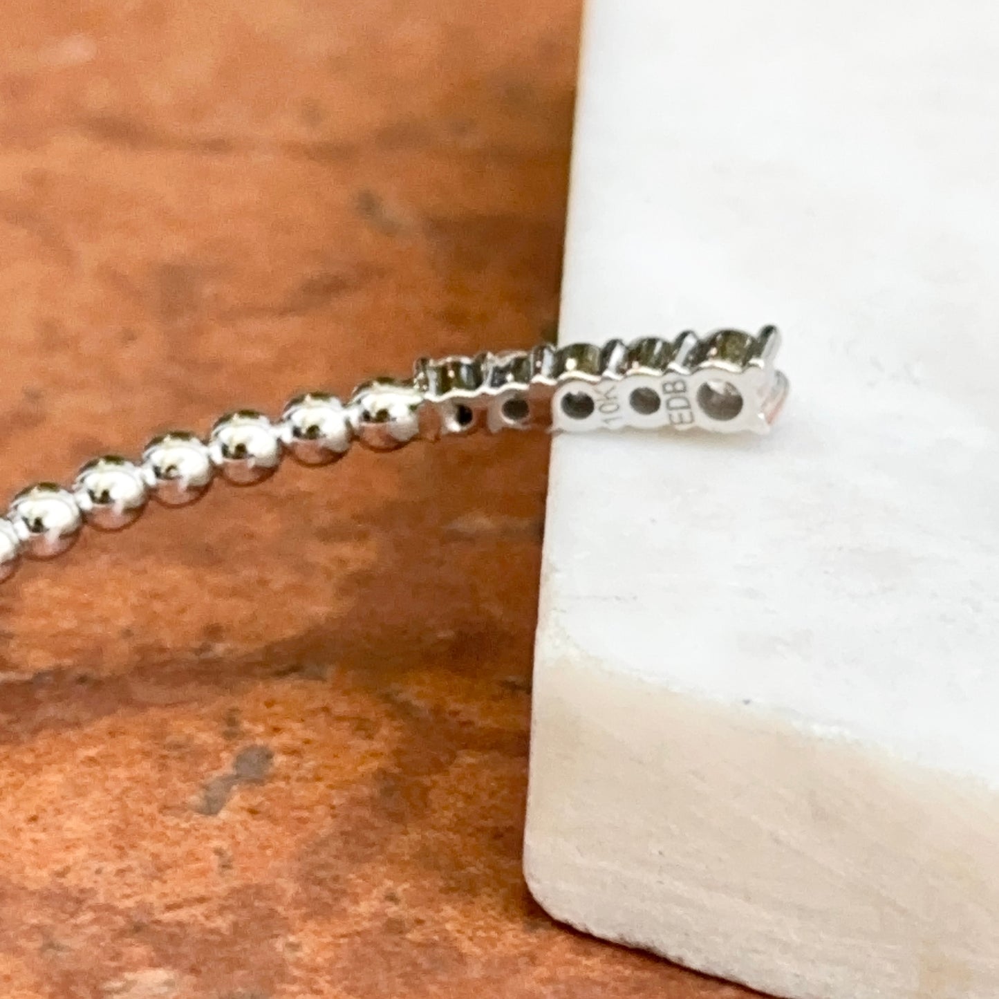 10KT White Gold Diamond Flexible Beaded Cuff Bangle Bracelet