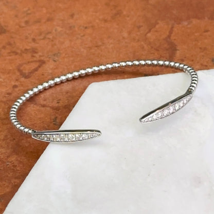 10KT White Gold Diamond Open Cuff Beaded Bracelet