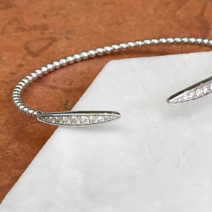 10KT White Gold Diamond Open Cuff Beaded Bracelet