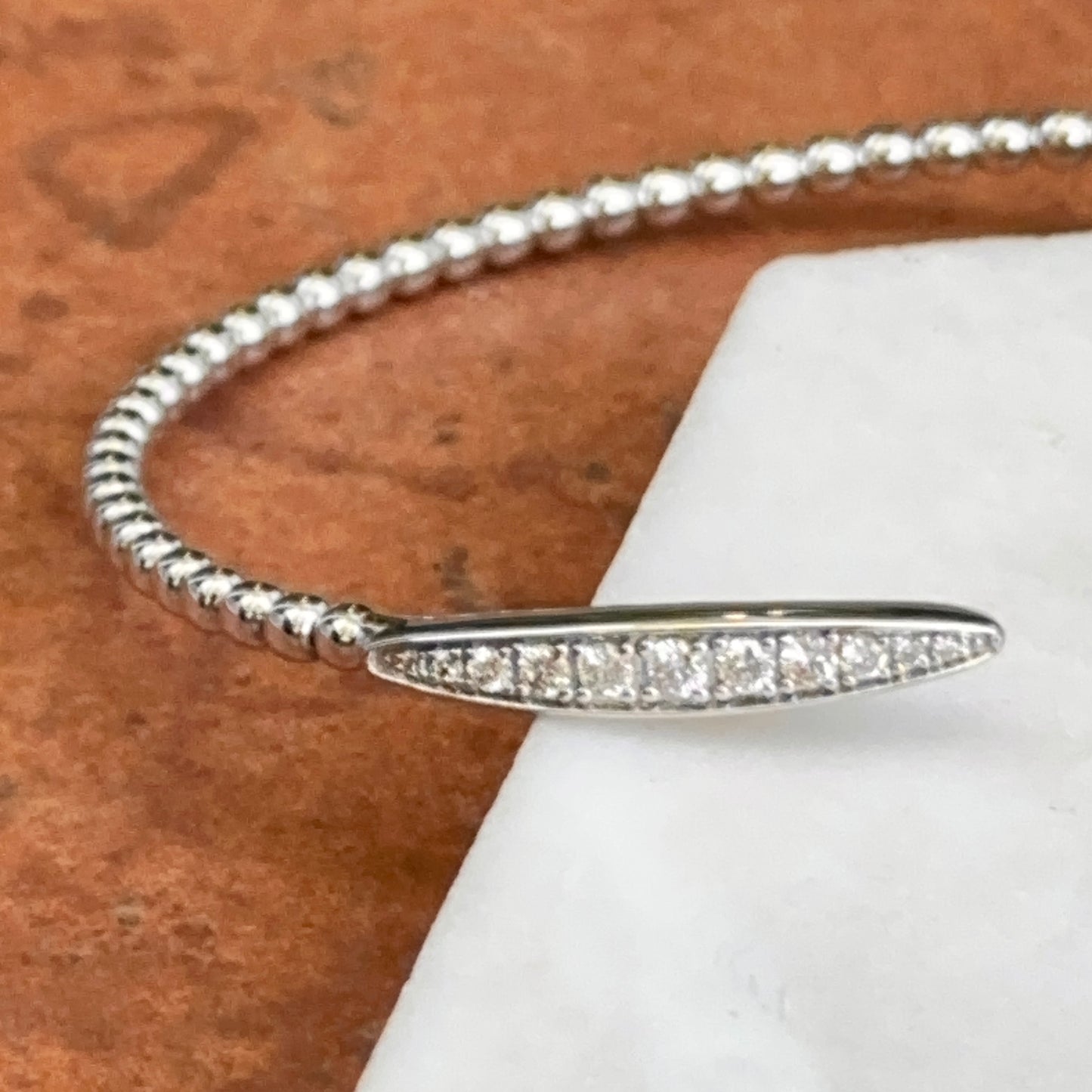 10KT White Gold Diamond Open Cuff Beaded Bracelet