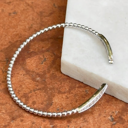 10KT White Gold Diamond Open Cuff Beaded Bracelet