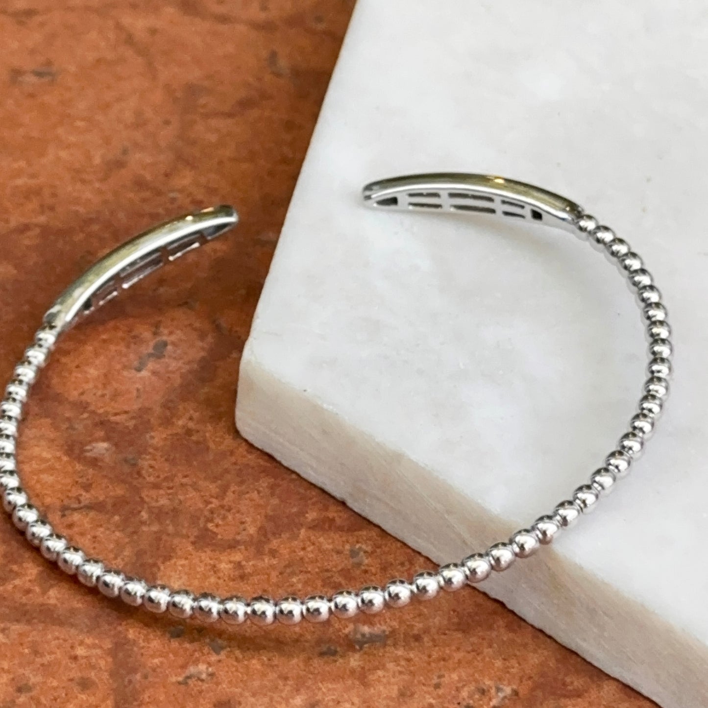 10KT White Gold Diamond Open Cuff Beaded Bracelet