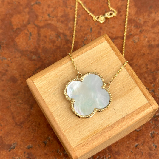 14KT Yellow Gold Mother of Pearl 4 Leaf Clover Station Necklace