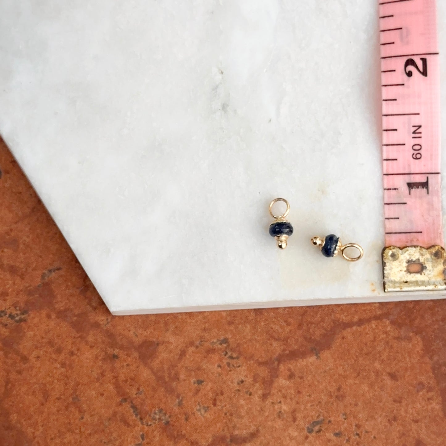 Estate 14KT Yellow Gold & Blue Sapphire Bead Gemstones Earring Charms