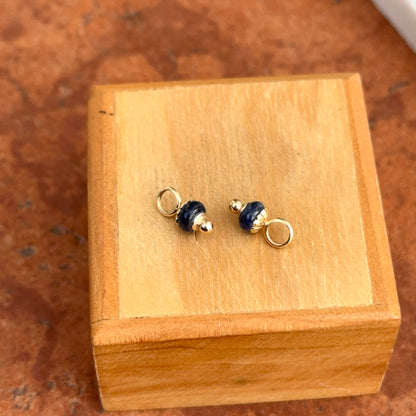 Estate 14KT Yellow Gold & Blue Sapphire Bead Gemstones Earring Charms