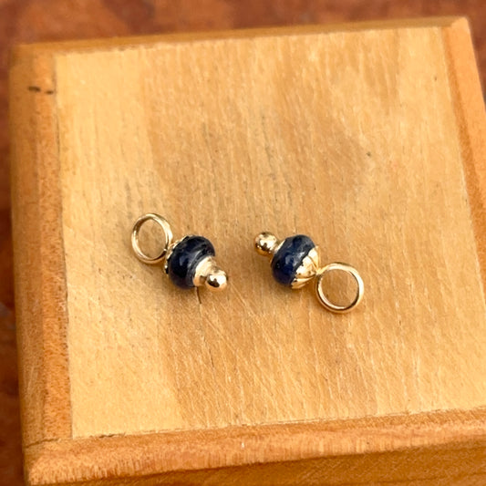Estate 14KT Yellow Gold & Blue Sapphire Bead Gemstones Earring Charms