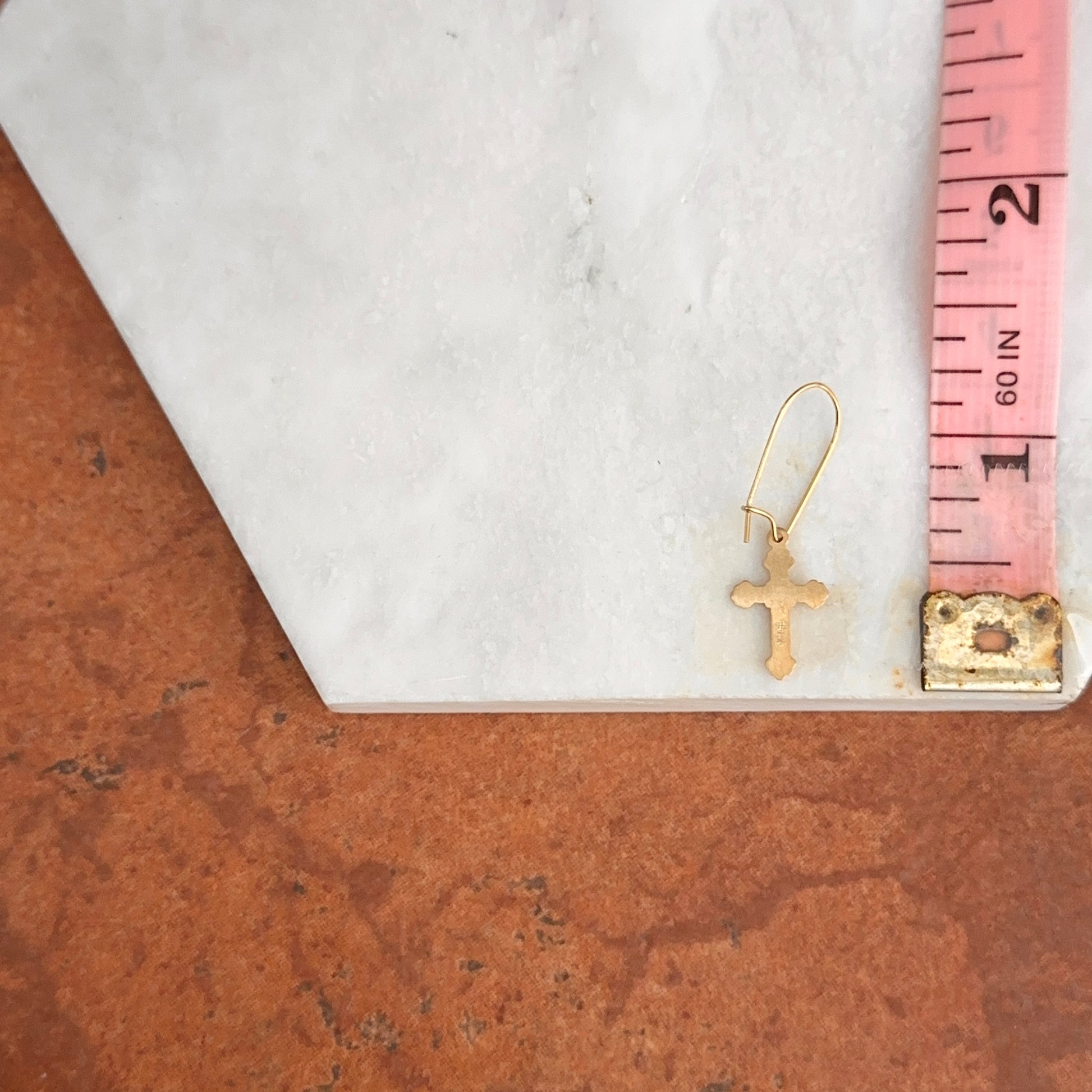 14KT Yellow Gold Polished Crucifix Cross Charm Wire Earrings - LSJ