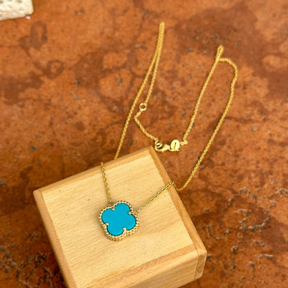 14KT Yellow Gold Turquoise 4 Leaf Clover Chain Necklace