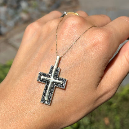 10KT Yellow Gold Black Diamond Cross Necklace