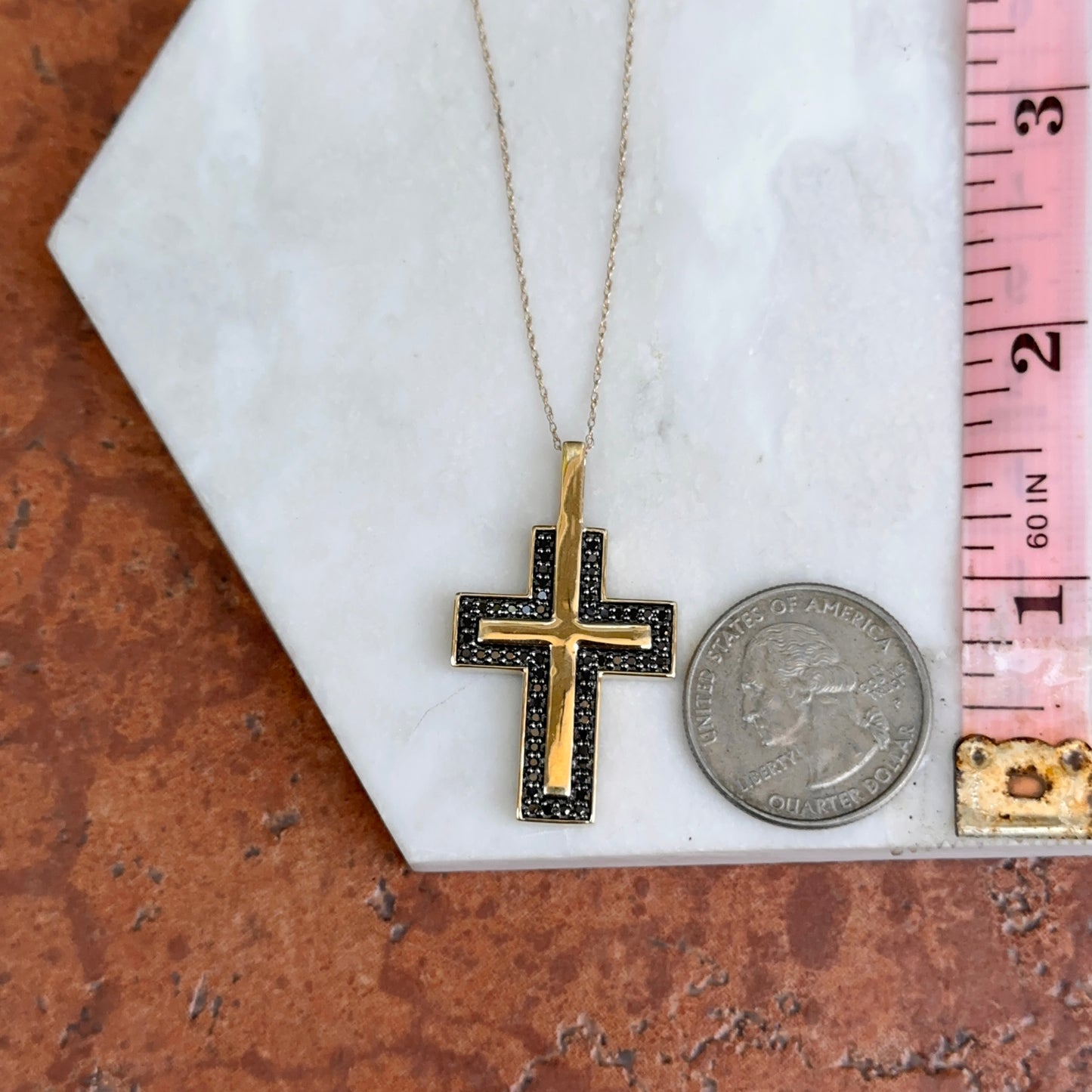 10KT Yellow Gold Black Diamond Cross Necklace