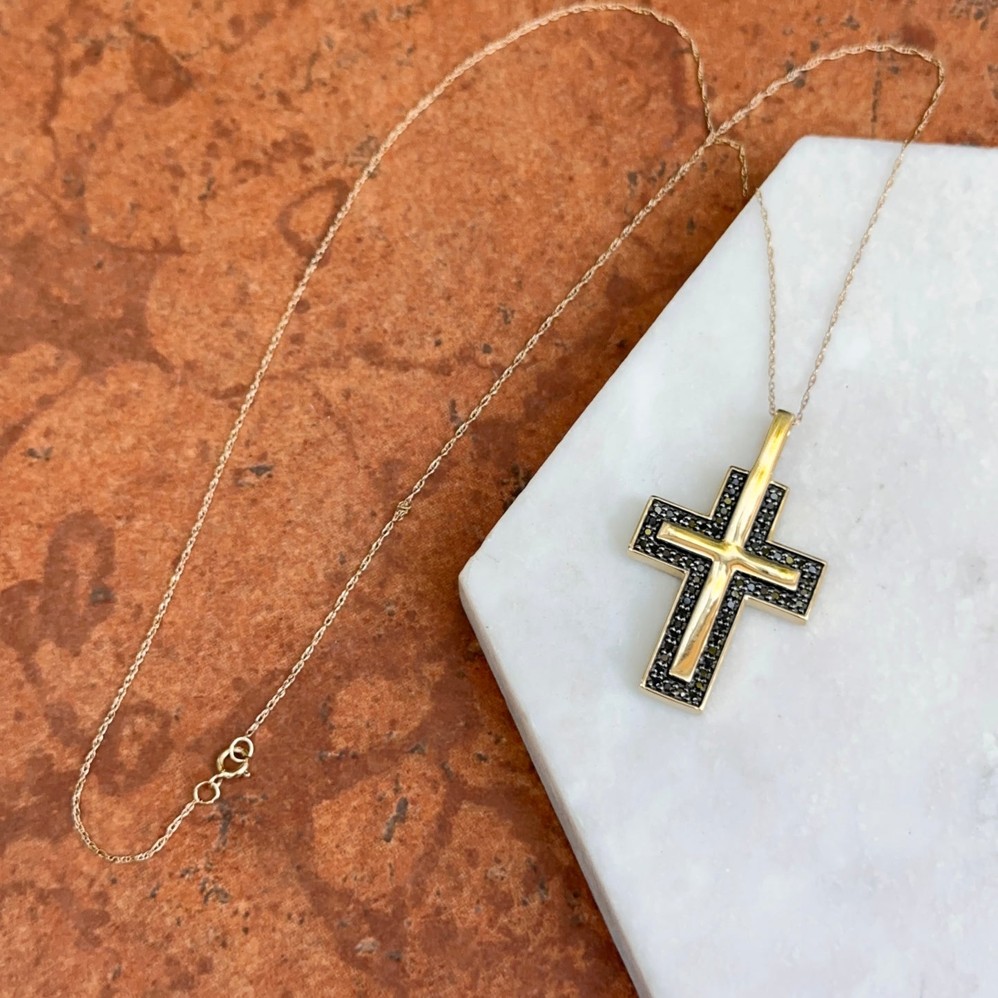 10KT Yellow Gold Black Diamond Cross Necklace