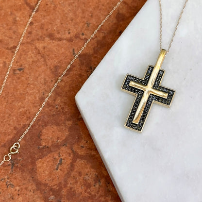 10KT Yellow Gold Black Diamond Cross Necklace