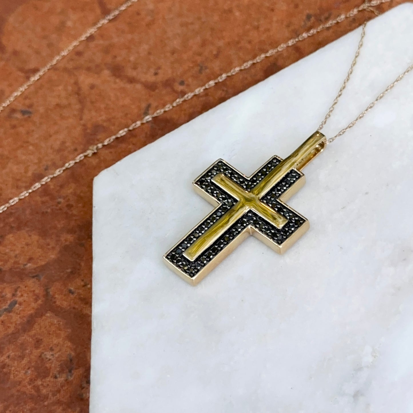 10KT Yellow Gold Black Diamond Cross Necklace