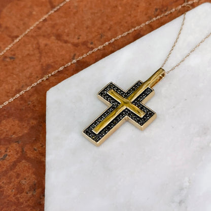 10KT Yellow Gold Black Diamond Cross Necklace