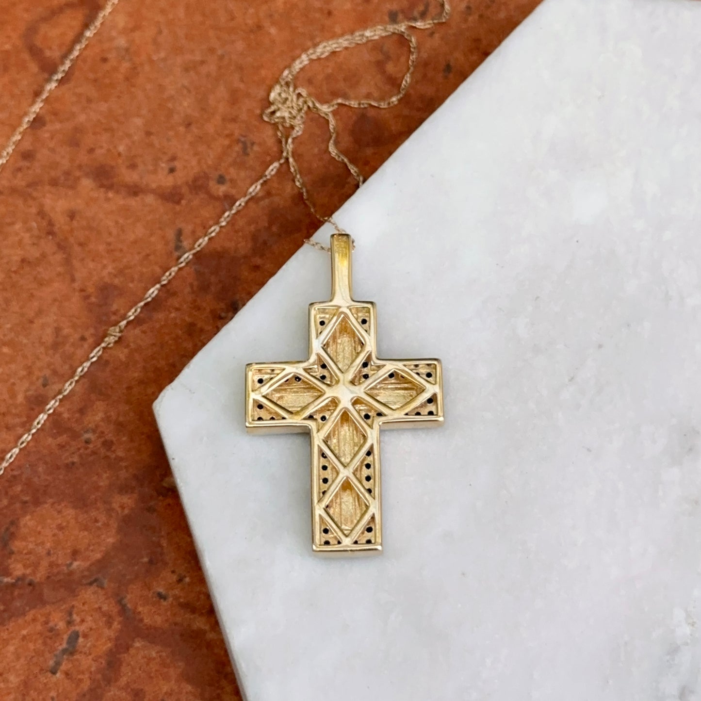 10KT Yellow Gold Black Diamond Cross Necklace
