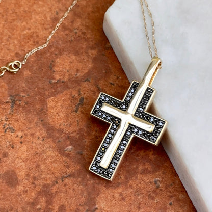 10KT Yellow Gold Black Diamond Cross Necklace