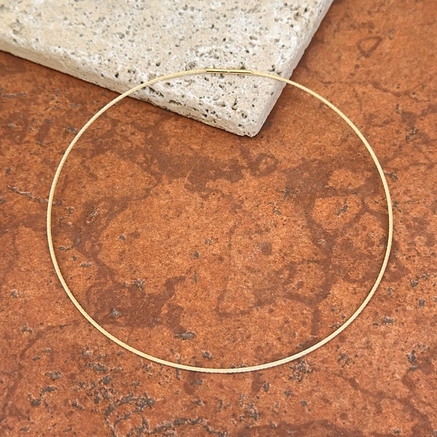 14KT Yellow Gold 1.1mm Cable Twist Wire Choker Necklace 14"