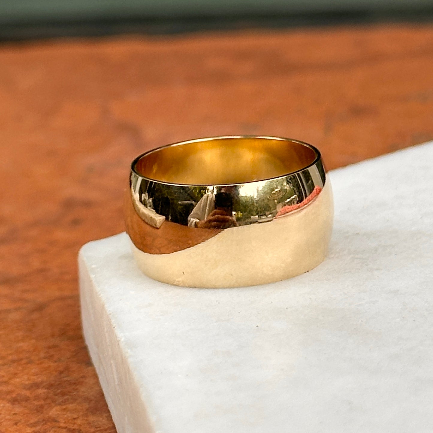 14KT Yellow Gold Half Round Cigar Band Ring 10mm