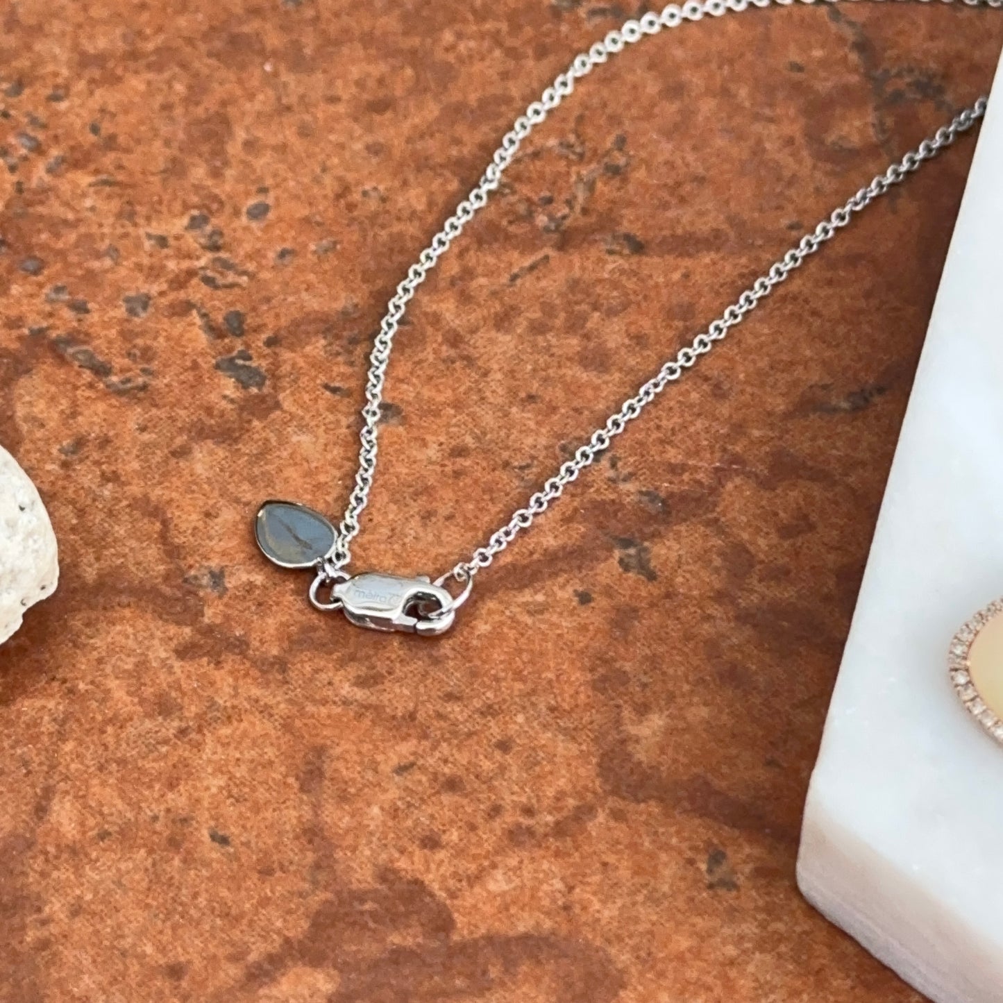 Estate Meira T 14KT Rose + White Gold Rose Quartz Diamond Station Necklace