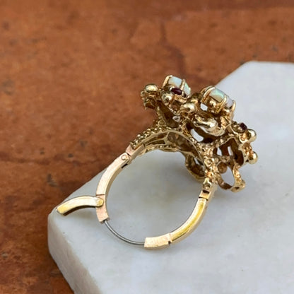 Estate 14KT Yellow Gold Opal + Garnet Cluster Ring
