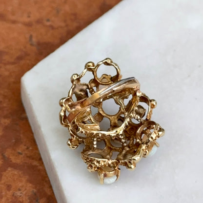 Estate 14KT Yellow Gold Opal + Garnet Cluster Ring
