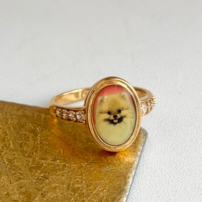 Estate Yellow Gold-Plated Danbury Mint Pomeranian Portrait Ring - LSJ