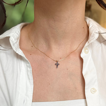 10KT Yellow Gold Iolite Small Cross Pendant Charm