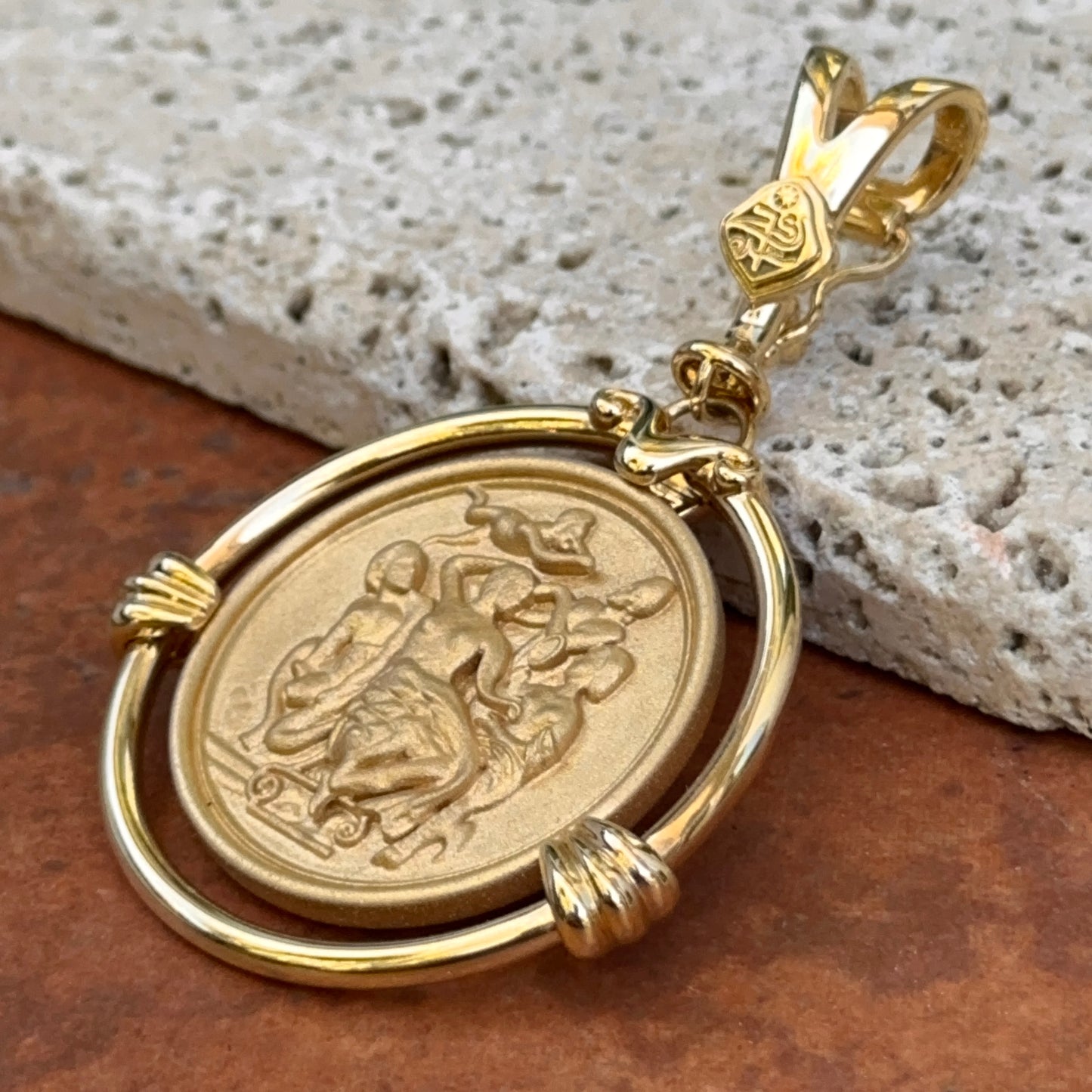 Estate 18KT Yellow Gold Matte Byzantine Round Pendant Enhancer