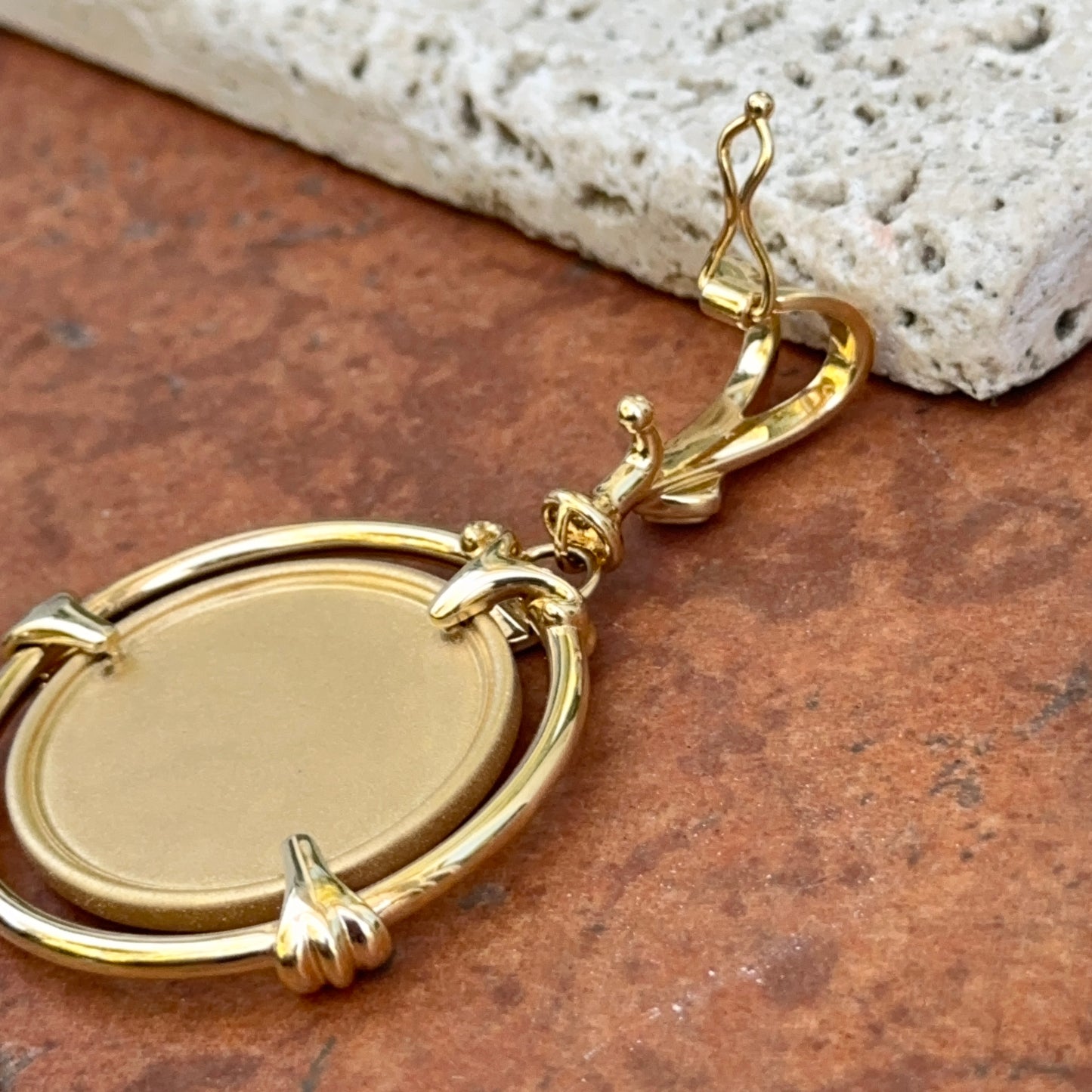 Estate 18KT Yellow Gold Matte Byzantine Round Pendant Enhancer