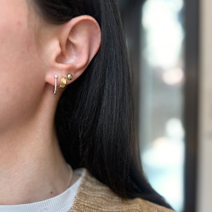 10KT White Gold Natural Diamond Round Huggie Hoop Earrings 11mm