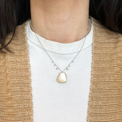 Estate Meira T 14KT Rose + White Gold Rose Quartz Diamond Station Necklace