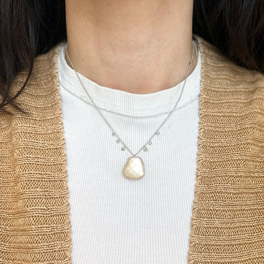 Estate Meira T 14KT Rose + White Gold Rose Quartz Diamond Station Necklace